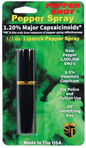 Pepper Shot 1.2% Mc 1/2 Oz Lipstick Pepper Spray, Black